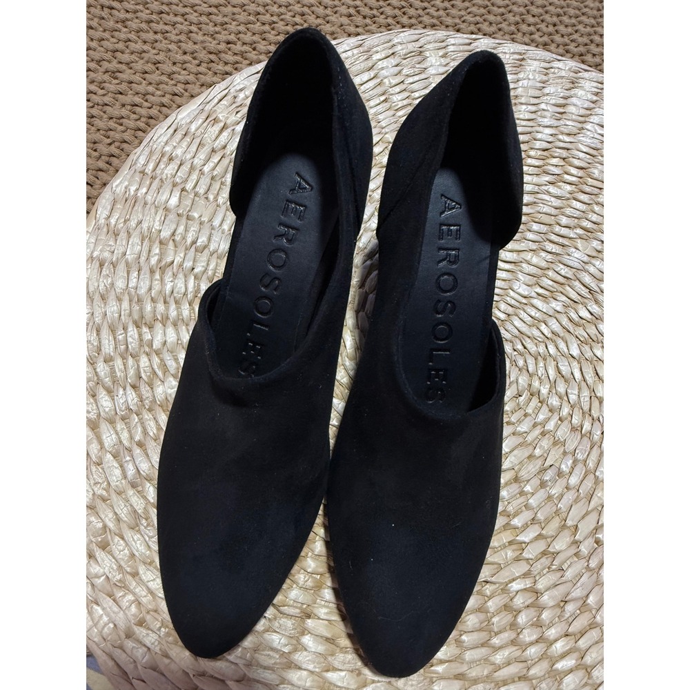 Aerosoles Black Suede DOrsay Block Heel Shoes Women's Size 7